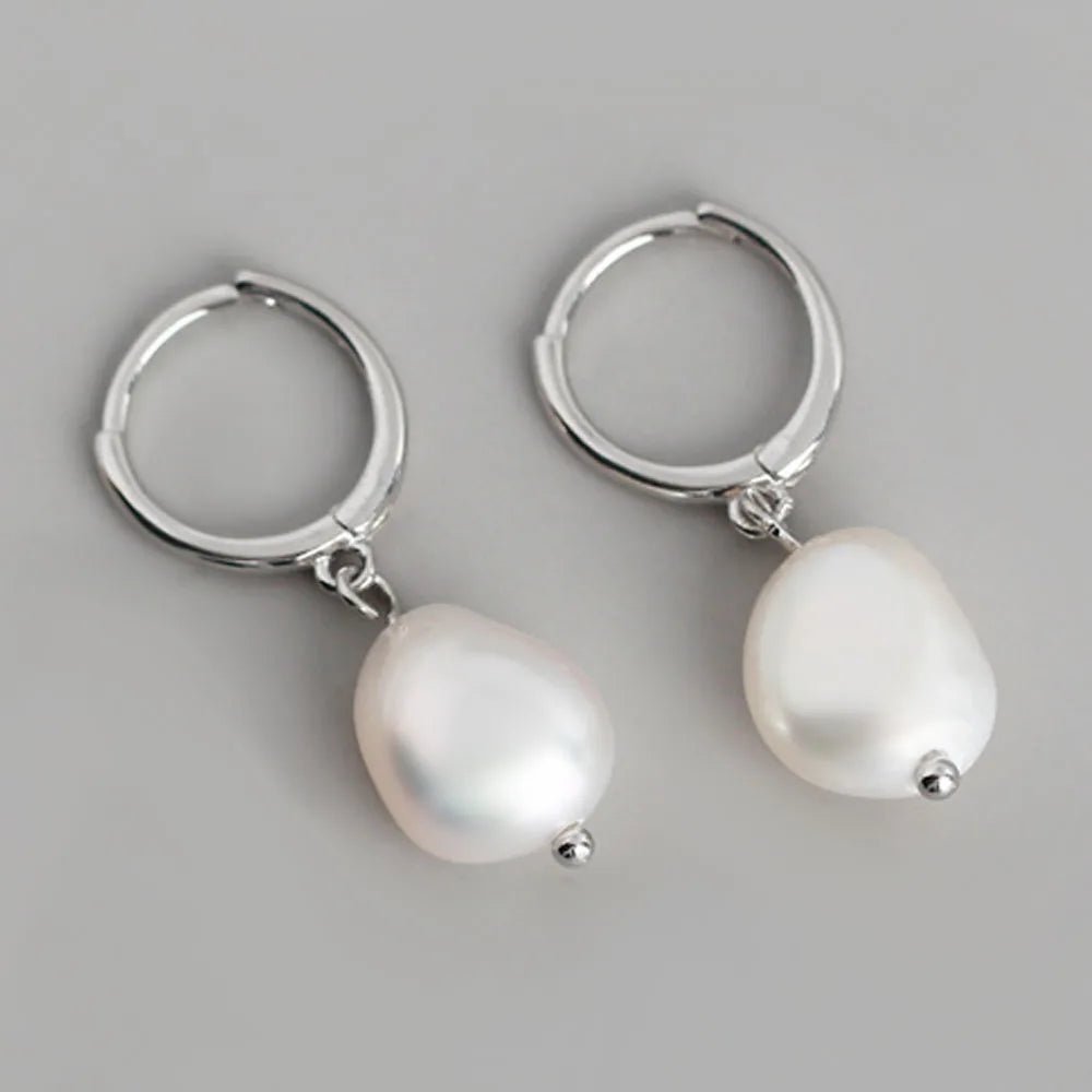 Trendy Irregular Natural Pearl Stainless Steel Women Stud Earrings Piercing Jewelry For Female Dropshipping - Black & White