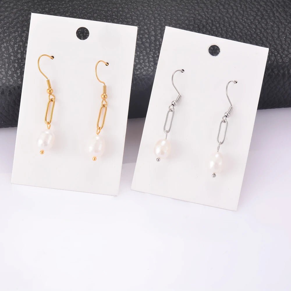 Trendy Irregular Natural Pearl Stainless Steel Women Stud Earrings Piercing Jewelry For Female Dropshipping - Black & White
