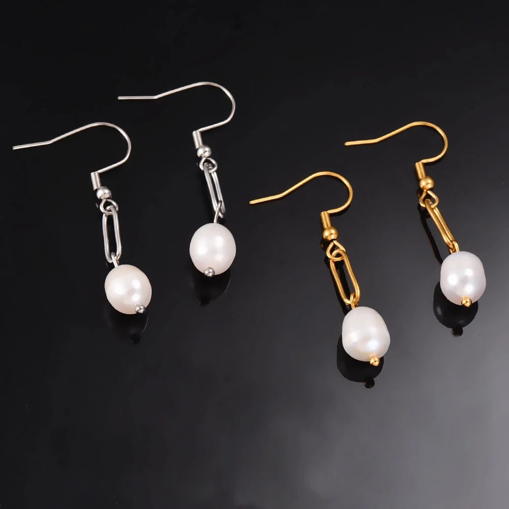 Trendy Irregular Natural Pearl Stainless Steel Women Stud Earrings Piercing Jewelry For Female Dropshipping - Black & White