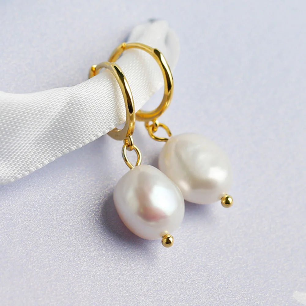 Trendy Irregular Natural Pearl Stainless Steel Women Stud Earrings Piercing Jewelry For Female Dropshipping - Black & White