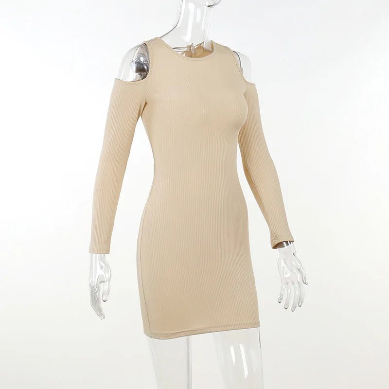 WY9010 Fall Clothing New Arrivals Women Long Sleeve Bodycon Tight Short Dress Hollow Knit Casual Dress - Black & White