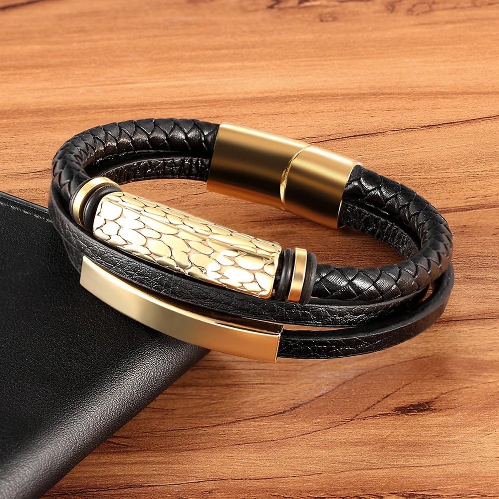 XQNI Geometric Pattern Multi - layer Accessories Black Men's Leather Bracelet Luxury Jewelry Valentine's Day Gift Free Shipping - Black & White