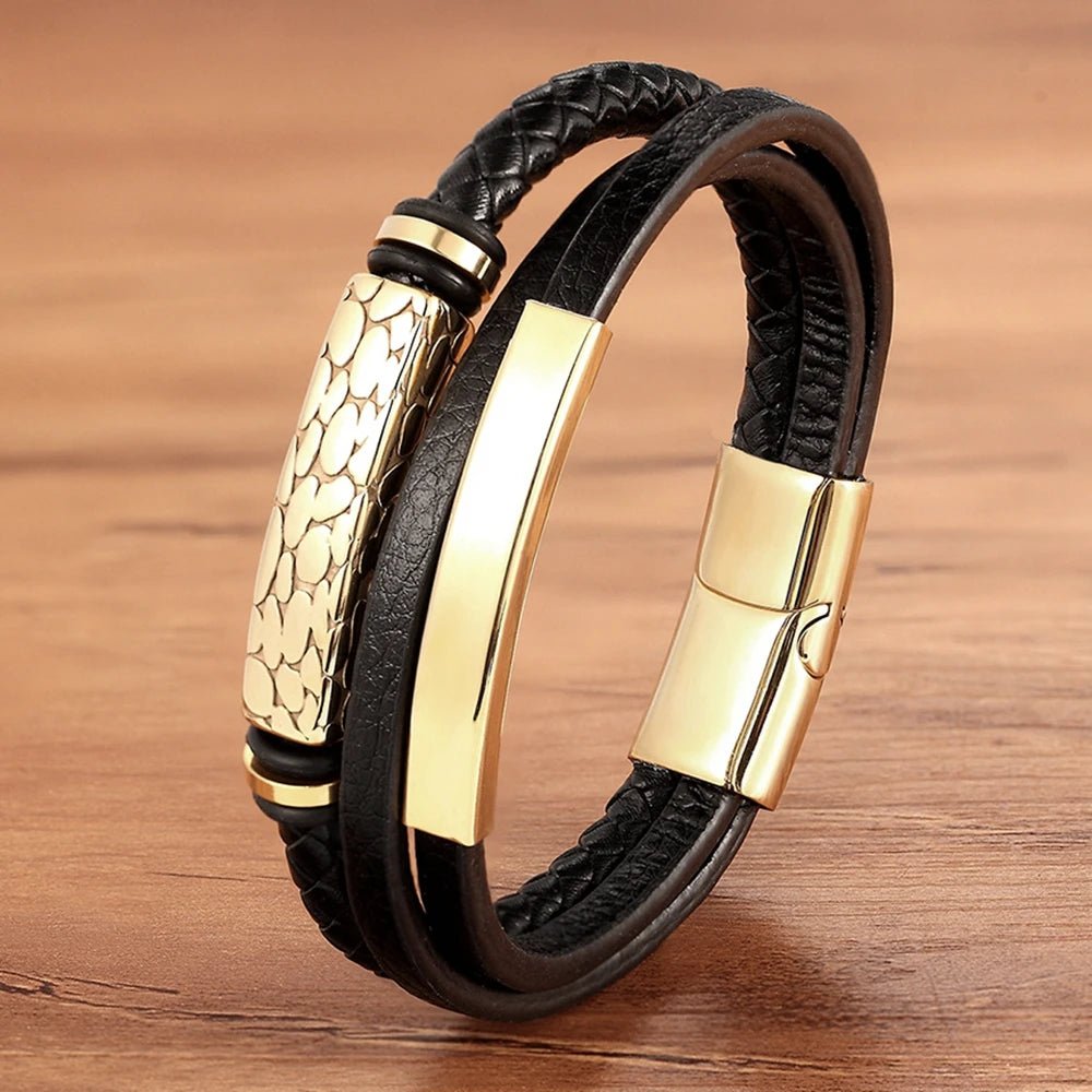 XQNI Geometric Pattern Multi - layer Accessories Black Men's Leather Bracelet Luxury Jewelry Valentine's Day Gift Free Shipping - Black & White