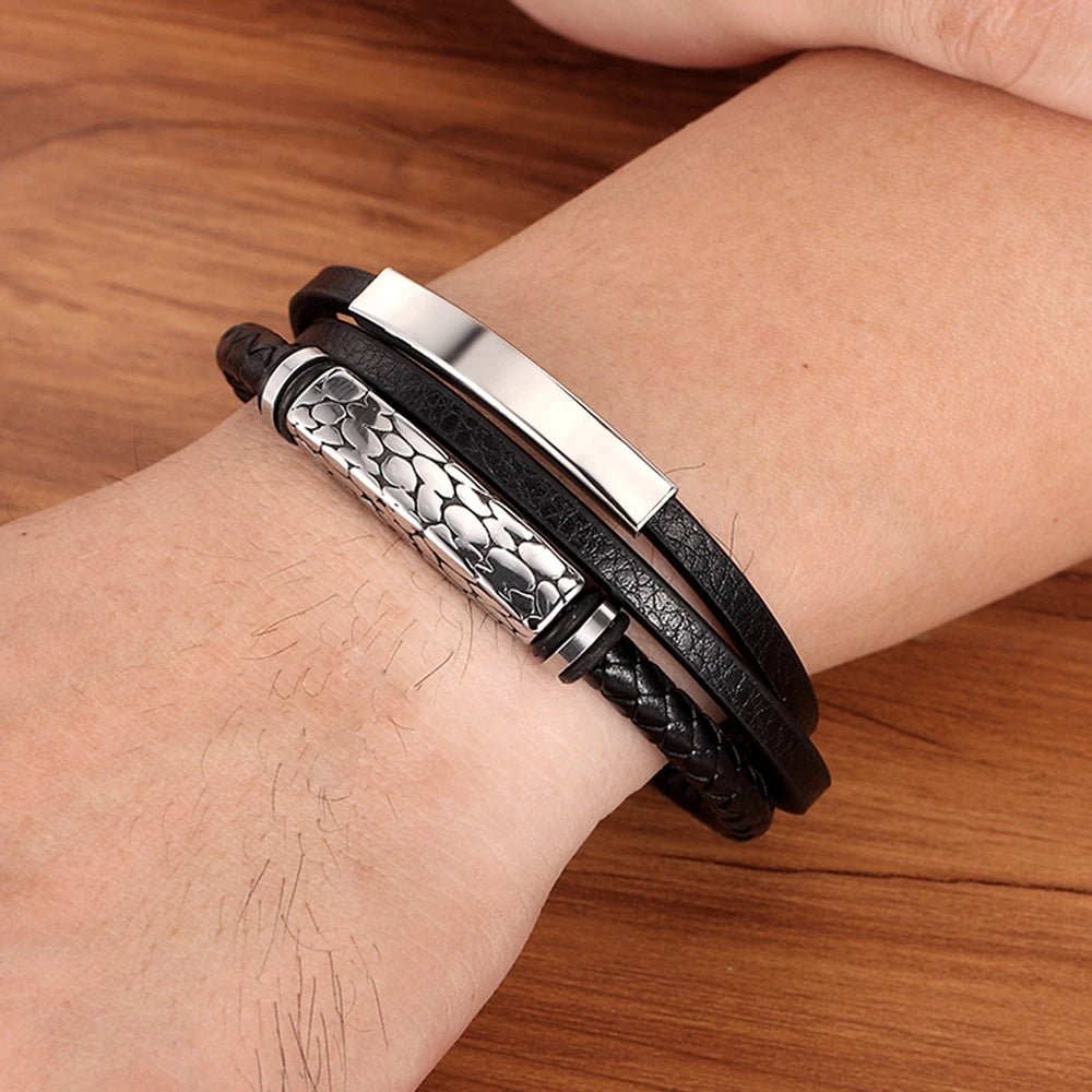 XQNI Geometric Pattern Multi - layer Accessories Black Men's Leather Bracelet Luxury Jewelry Valentine's Day Gift Free Shipping - Black & White