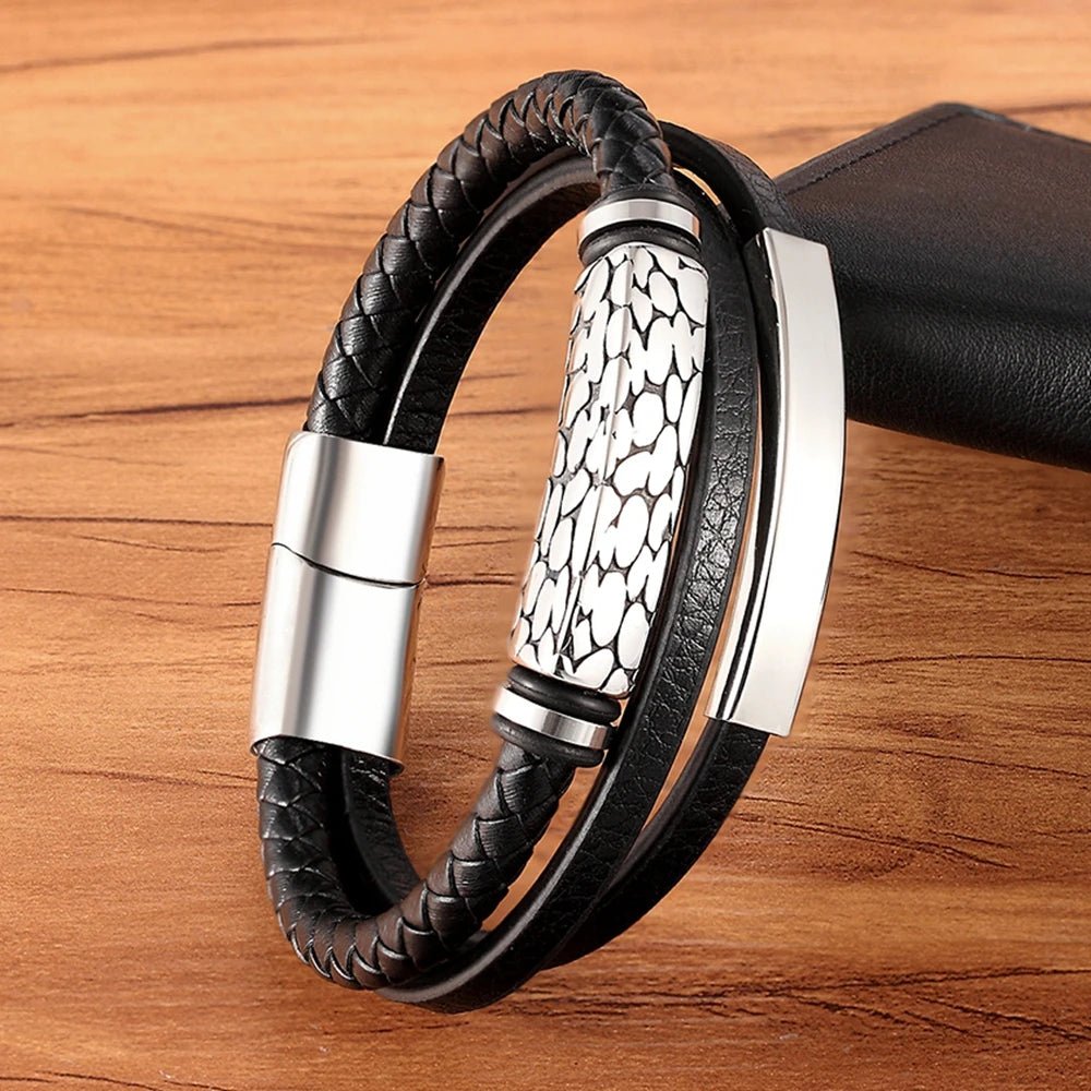 XQNI Geometric Pattern Multi - layer Accessories Black Men's Leather Bracelet Luxury Jewelry Valentine's Day Gift Free Shipping - Black & White