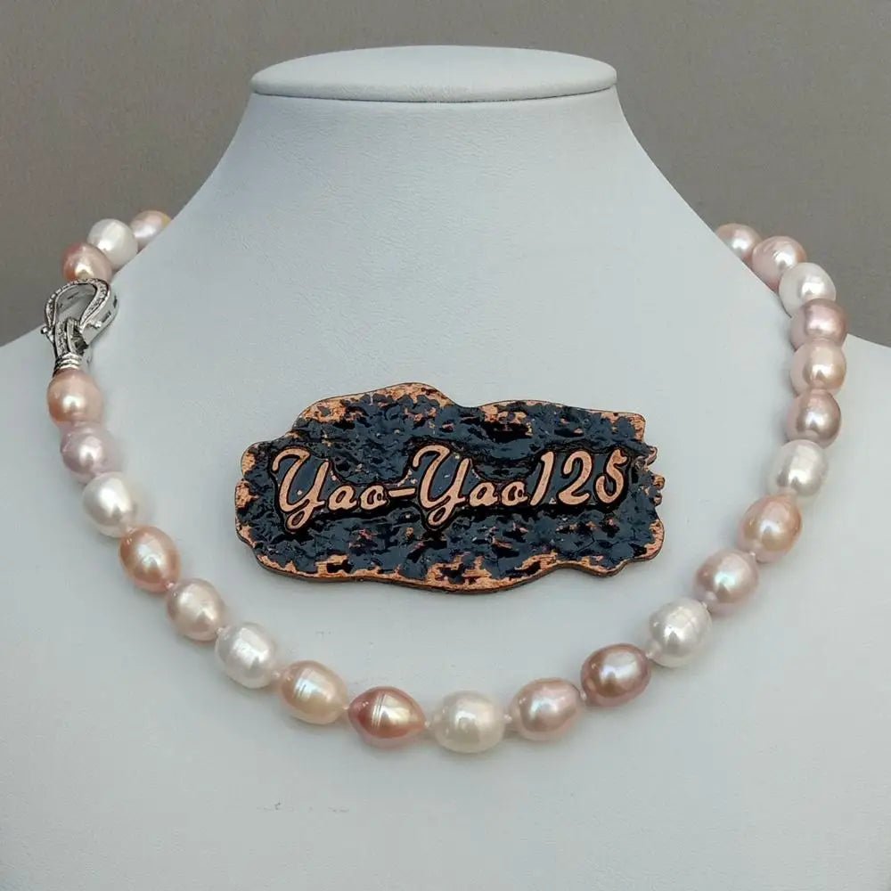 YYGEM natural Freshwater Pearl Pink Purple White Rice Pearl Choker Necklace cz pave clasp For Women Girl Jewelry Gift - Black & White