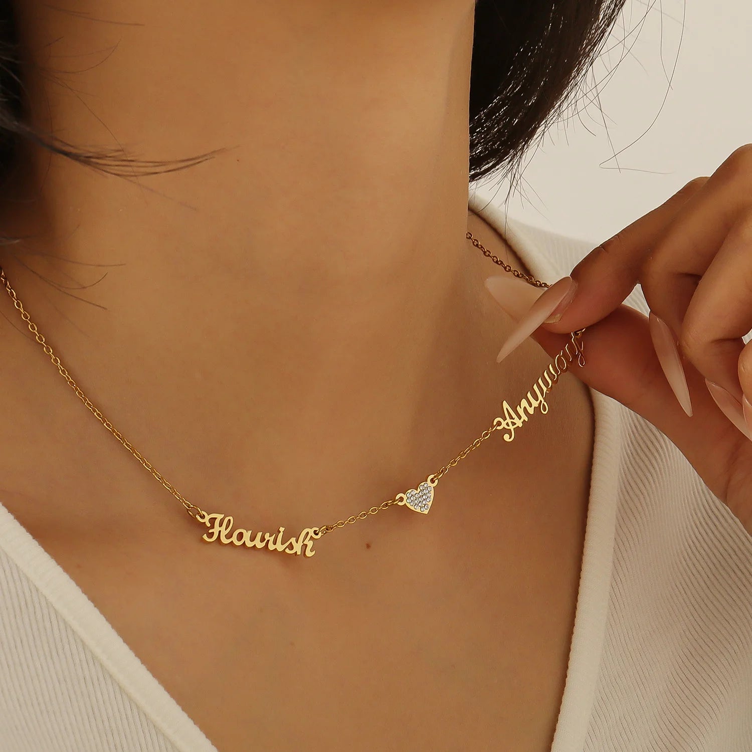 Zciti Personalized Customized Multi - Name Necklace Shan Love Stone Pendant Stainless Steel Jewelry Mother'S Day Gift - Black & White