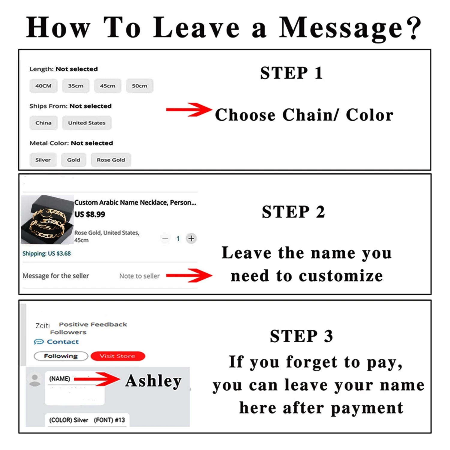 Zciti Personalized Customized Multi - Name Necklace Shan Love Stone Pendant Stainless Steel Jewelry Mother'S Day Gift - Black & White