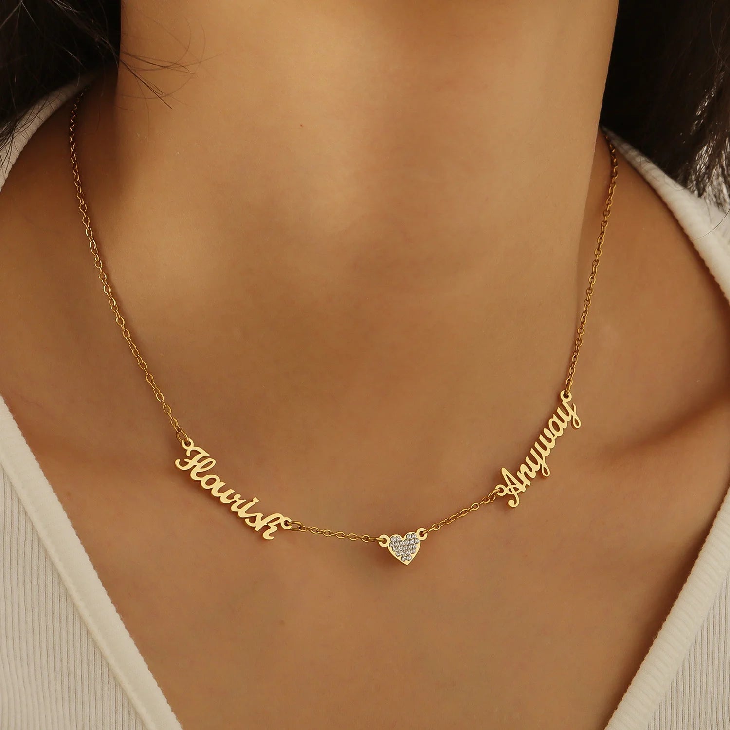 Zciti Personalized Customized Multi - Name Necklace Shan Love Stone Pendant Stainless Steel Jewelry Mother'S Day Gift - Black & White